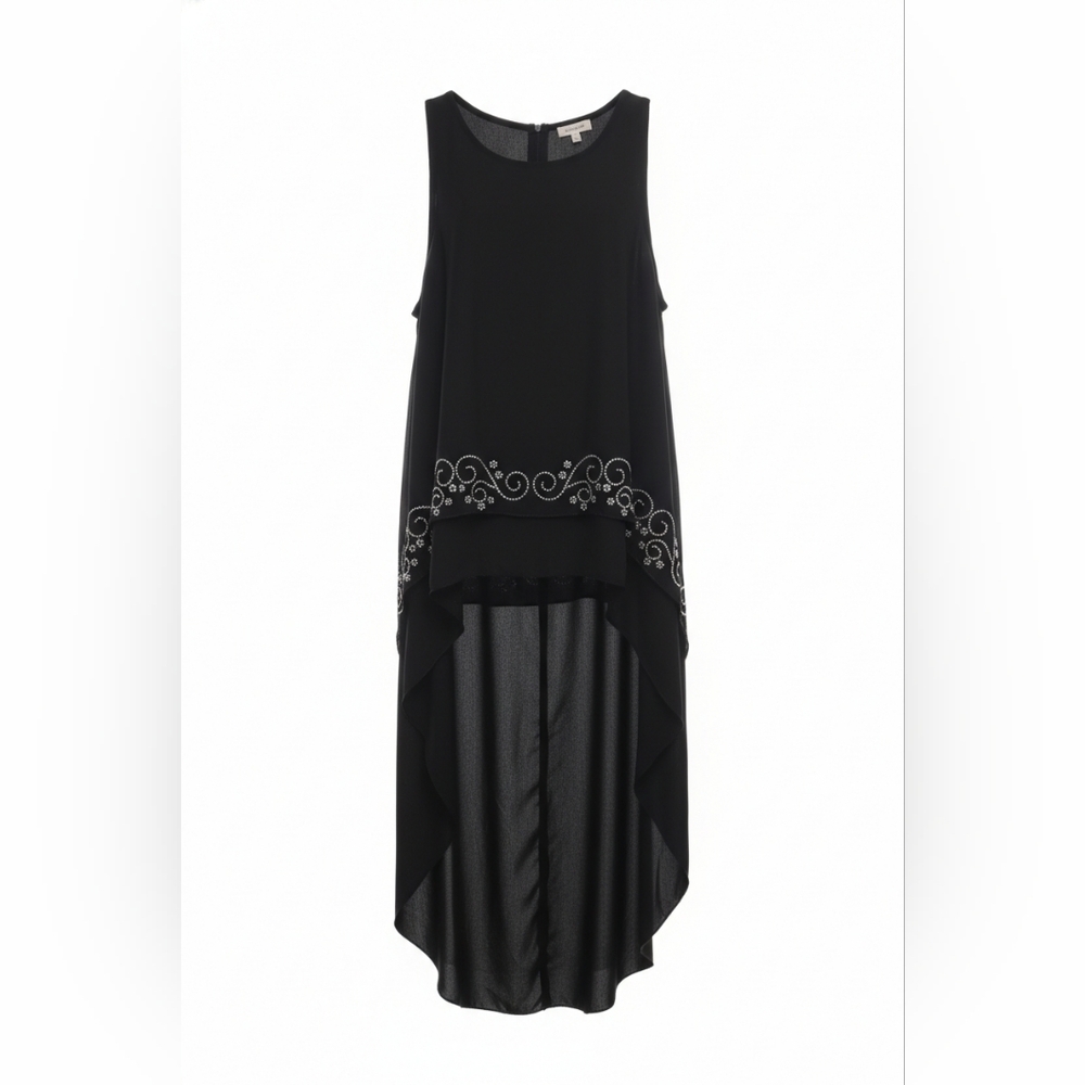 Elegant Black Sleeveless Long Top with Embellishments